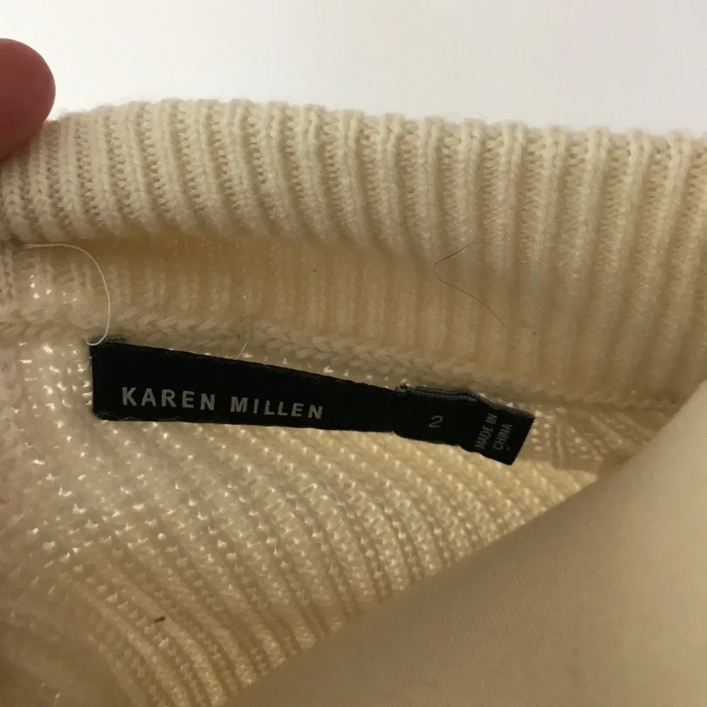 Karen‎ Millen Chunky Knit Cream Wool Sweater Mockneck Turtleneck Capsule